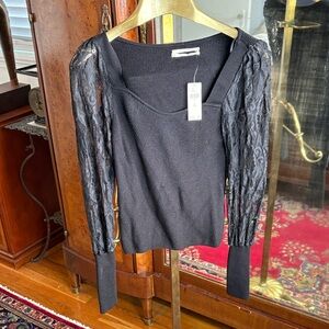 Anthropologie Black Lace Sleeve Blouse NWT XXS